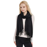 Fashion Fusion WomenS Cotton Plain Solid Dupatta With Pom Pom Border | Lightweight Summer Stole/Scarf | Black Color | 2.25 Mete
