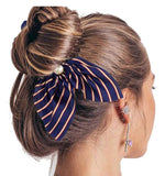 Ziory 1Pc Blue Chiffon Bowknot Elastic Hair Bands For Women Girls Pearl Scrunchies Headband Hair Ties Ponytail Holder Hair Acces