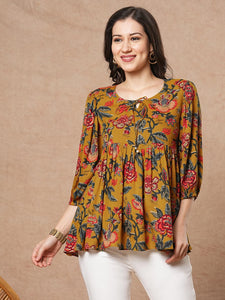 Anni Designer Women'S Tunics Tops Rayon Viscose Printed Short Top For Women (Silvi Yellow_Xxl_Yellow_Xx-Large),Yellow,2XL,,,