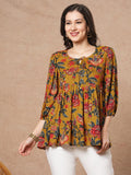 Anni Designer Women'S Tunics Tops Rayon Viscose Printed Short Top For Women (Silvi Yellow_Xxl_Yellow_Xx-Large),Yellow,2XL,,,