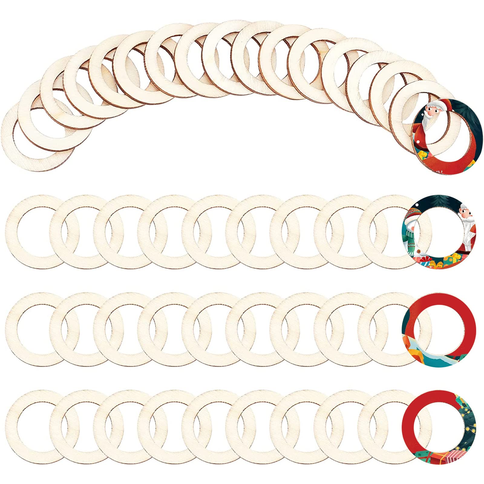NBEADS 100 Pcs 30mm Natural Wood Rings, Unfinished Wood Pieces Circle Ornaments Wood Linking Rings Blank Wooden Slices for Paint