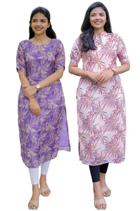 Anni Designer Women'S Viscose Chanderi Floral Regular Kurta Pack Of 3 & Pack Of 2 Combo (Godavari-Kakulam-Clrs_Blue-Pink_Large),Blue-Pink,L