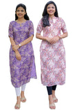 Anni Designer Women'S Viscose Chanderi Floral Regular Kurta Pack Of 3 & Pack Of 2 Combo (Godavari-Kakulam-Clrs_Blue-Pink_Large),Blue-Pink,L