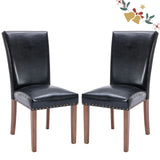 Parsons Dining Chairs Set of 2, Upholstered Nailhead PU Leather Dining Room Kitchen Side Chair with Thick Cushions and Wood Legs