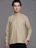 Manyavar Men'S Short Kurta, Full Sleeves Mandarin Collar Ethnic Waist Length Kurta Only, Kurta For Festival, Wedding, Party, Anniversary, Blended Cotton (Beige, Xl)