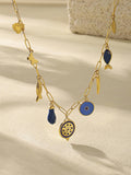 Blue Charm Necklace Gold Stainless Steel Chain with Enamel & Zircon Accents Evil Eye & Boho Pendants Adjustable 15.7 + 1.9 Le
