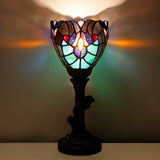 AVIVADIRECT Small Tiffany Lamp Mini Stained Glass Table Lamp Green Liaison Accent Desk Uplight W6 H13.5 Inch Bronze Resin Base