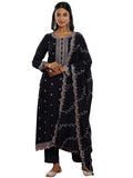 Libas Womens Embroidered Silk Blend Straight Kurta With Trousers And Dupatta