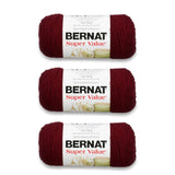 Bernat Super Value Yarn, 3 Pack, Burgundy 3 Count