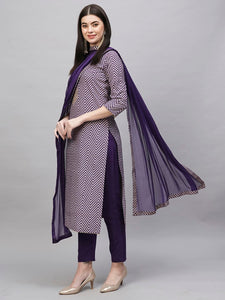 Gosriki Women'S Cotton Blend Straight Printed Kurta With Pant & Dupatta (Dmpl Begani-Nw-Gs_S_Purple_Small),Purple,,B0CS6M7VKT