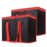 Bodaon 2-Pack Insulated Reusable Grocery Shopping Bags, X-Large Picnic Cooler Bag with Zipper Zippered Top Cold, Black with Red 