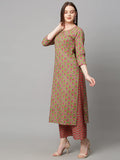 Gosriki Women'S Cotton Blend Traditional Straight Printed Kurta And Palazzo Set (Bhadra Green_S-Gs_Green_Small),Green,,B0BJ319N1C