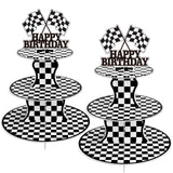 BACUTHY 2 Pack Race Car Cupcake Stands Birthday Party Supplies, Two Fast Cars Decorations Truck Theme Favors - 3 Tier Cardboard 