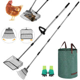 Chicken Poop Scooper Set - Adjustable Coop Scoop with Ergonomic Grip, Rake, Reusable Waste Bag & Gloves - Durable Sand Sifting L