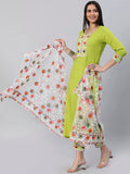 Anni Designer Women'S Cotton Blend Solid Straight Kurta With Pant & Dupatta (Sofa-Parrot_S_Green_Small),Green,S,Cotton Blend,Regular,Dupatta