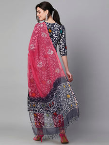 Gosriki Women'S Cotton Blend Printed Straight Kurta With Pant & Dupatta (Khara Blue-Gs_S_Blue_Small),Blue,,B0CD7S5VC9