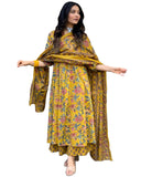 Anni Designer Women'S Rayon Blend Anarkali Printed Kurta With Pant & Dupatta (Cia Yellow-Vks01_4Xl_Yellow_Xxxx-Large),Yellow,4XL