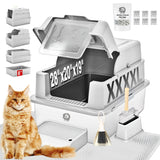 XXXXL Jumbo Stainless Steel Litter Box with Lid for Maine Coon, 28 L x 20 W x 19 H Extra Large Stainless Steel Cat Litter Box fo