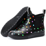 Women's Deck Boots Ankle Rain Boots Fishing Boots Rubber Waterproof Garden Shoes Slip-Resistant Outdoor Work Shoes, Colorful Pol