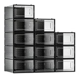 12 Pack Shoe Storage Bins, Clear Plastic Stackable Shoe Organizer for Closet, Space Saving Foldable Shoe Rack, Shoe Box Sneaker