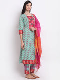 Anni Designer Women'S Cotton Straight Kurta With Pant & Dupatta (Dona Sea Green_Xl_Sea Green_X-Large),Sea Green,XL,Cotton Blend,Straight,