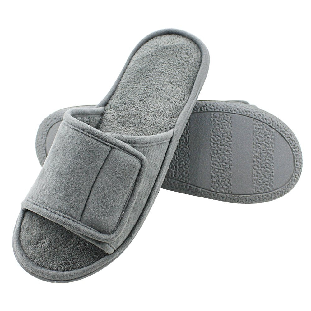 Magtoe House Slippers for Men Open Toe Slippers - Mens Adjustable Closure Strap Slippers Indoor Slides Slipper Shoes Memory Foam