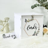OurWarm Wedding Card Box with Lock, White PVC Gift Card Box for Wedding Reception, Eucalyptus DIY Wedding Envelope Money Card Bo