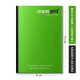 Papergrid Notebook A4 (29.7 Cm X 21 Cm), Single Line, 136 Pages, Soft Cover Pack Of 6