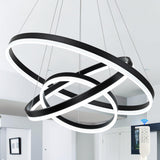 Mccokaige 31.5 Black Modern Led Chandelier 3 Ring Modern Led Pendant Light Contemporary Ring Chandeliers Dimmable Chandeliers Co