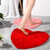 2 Pcs Valentine's Day Heart Shaped Rug Love Decorative Floor Mat Chenille Bathroom Rug Heart Shag Shower Non Slip Washable Mat f