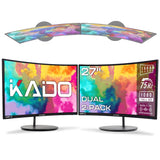 Kado Dual Monitor Setup - 2-Pack 27 Curved 1500R 1920x1080 Computer Monitor 75Hz VESA Mount HDMI Office Gaming Built-in Speakers
