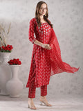 Anni Designer Women'S Rayon Blend Printed Straight Kurta With Pant & Dupatta (Mau Red-Vks02_L_Red_Large),Red,L,,,