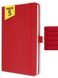 Doodle Pack Of 5 A5 Executive Pu Leather Hardbound Notebooks 160 Ruled Pages Each, 80 Gsm | Pen Loop, Ribbon Bookmark, Elastic