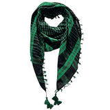 Check Scarf Keffiyeh Black And Green, Square Cotton Wrap With Tassels