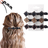 PreciRise 3 Pcs Sparkling Crystal Stone Braided Hair Clips, 2025 New Satin Fabric Hair Bands Rhinestone Four-Leaf Clover Hair Cl