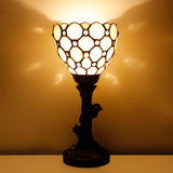 AVIVADIRECT Small Tiffany Lamp Mini Stained Glass Table Lamp Cream Bead Accent Desk Uplight W6 H13.5 Inch Bronze Resin Base