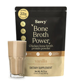 SAVVY Bone Broth Power Vanilla Protein Powder - 22g Protein, 12g Collagen, Glutamine, MCTs - Bone Broth for Muscle, Joint, Diges