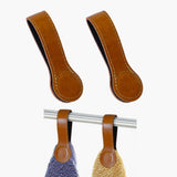 Sozize Leather Magnetic Kitchen and Bathroom Towel Clips for Oven Handle, Towel Rods or Racks (2, Light Brown)