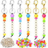 Landical 342 Pcs DIY Bead Keychain Kit Colorful Silicone Bead Personalized Letter Jewelry for DIY Key Ring Women Teacher Gift(Vi