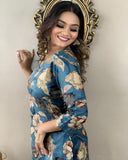 Anni Designer Women'S Cotton Blend Straight Printed Kurta With Pant (Dhun Cerosin-Nw_M_Dark Blue_Medium),Dark Blue,M,,,