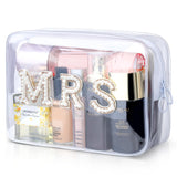 Etercycle MRS Clear Cosmetic Bag, Bachelorette Gifts for Bride Makeup Bag, Portable PVC Travel Toiletry Bag Bling Pearl Rhinesto
