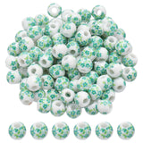 PATIKIL 100 Pcs Green Ceramic Round Flower Beads for Jewelry Making, 8mm