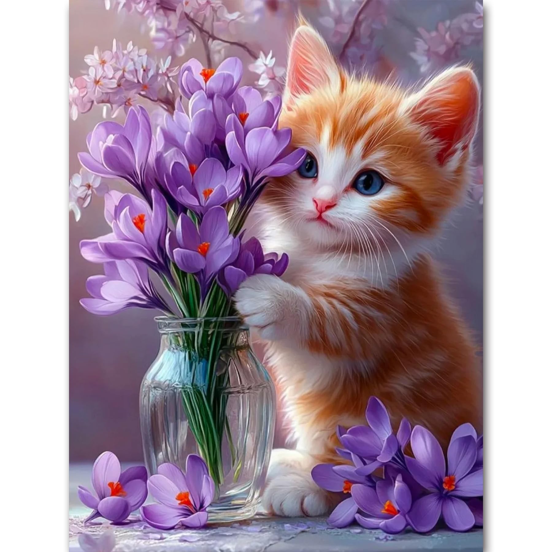 igoodom Cat Diamond Art Kits for Adults, Cute Cat Diamond Painting Kit, Full Drill Round Flowers Diamond Art Kits, DIY Gem Art a