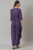 W For Woman Purple Insta Saree Dress With Embroidered Belt_22Auw18050-120238_L