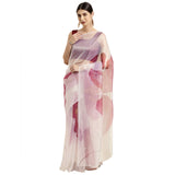 Womanista Womens Crepe Saree with Blouse Piece (WM1312_Off White & Pink_Onesize_Off White, Pink)