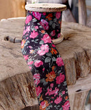 AK Trading 2 Wide x 10 Yards Vintage Floral Print Ribbon (Black)