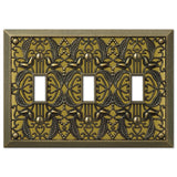 Amerelle Filigree Triple Toggle Cast Metal Wallplate in Antique Brass