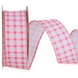 LaRibbons Gingham Burlap Ribbon Wired 1 1/2 Inch x 10 Yards, Pink Check Plaid Ribbon for Wreaths, Gift Wrapping, Bows, Wedding &