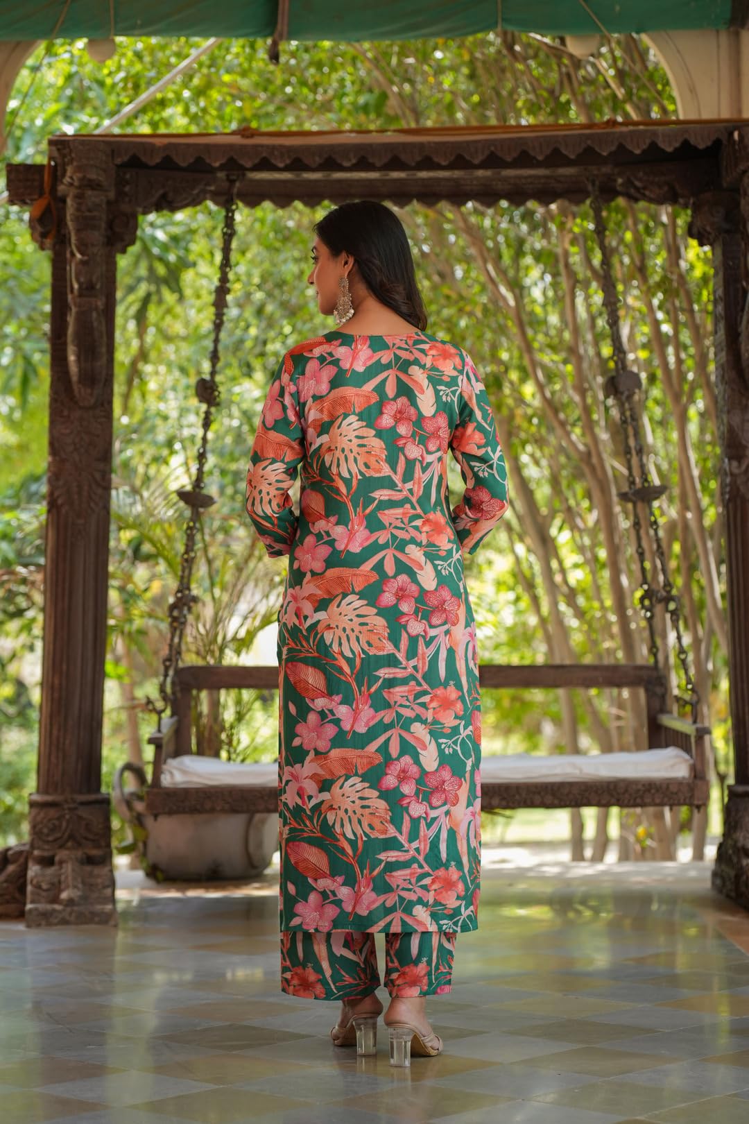 Gosriki Women'S Cotton Blend Straight Printed Kurta With Pant (Chinki-Green-Sh-Gs_3Xl_Green_Xxx-Large),Green,3,B0D4VKJJQS
