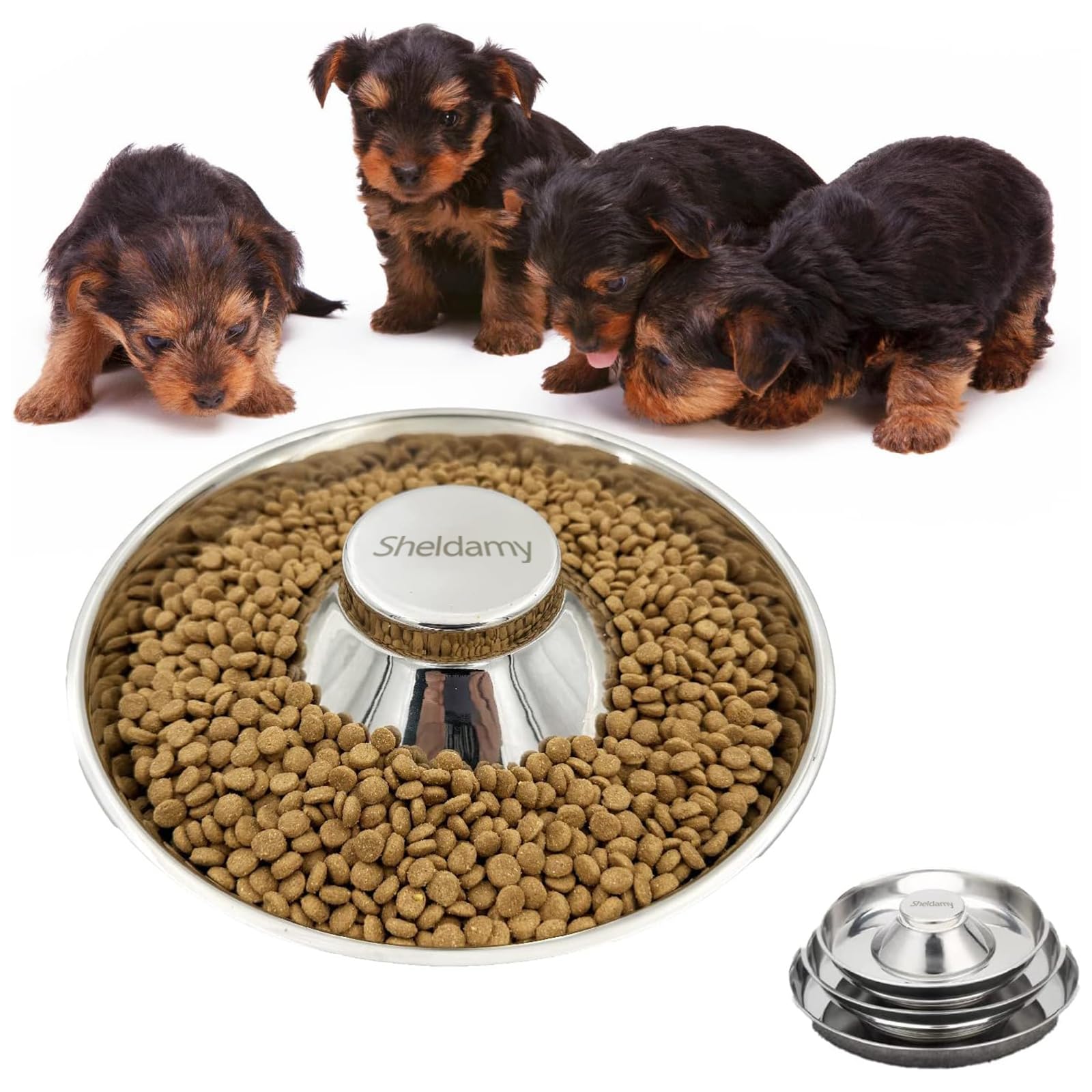 Puppy Dog Bowl, Stainless Steel Multiple Puppies Feeder, Dogs Basic Food and Water Bowls Weaning Dish for Small, Medium and Larg